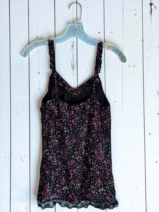 Decree Black Floral Lace Trim Tank Cami Boho Lightweight Medium - Picture 4 of 14